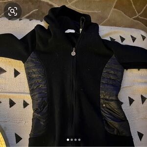 Moncler Navy Blue Quilted Hooded Jacket fleece and nylon combo